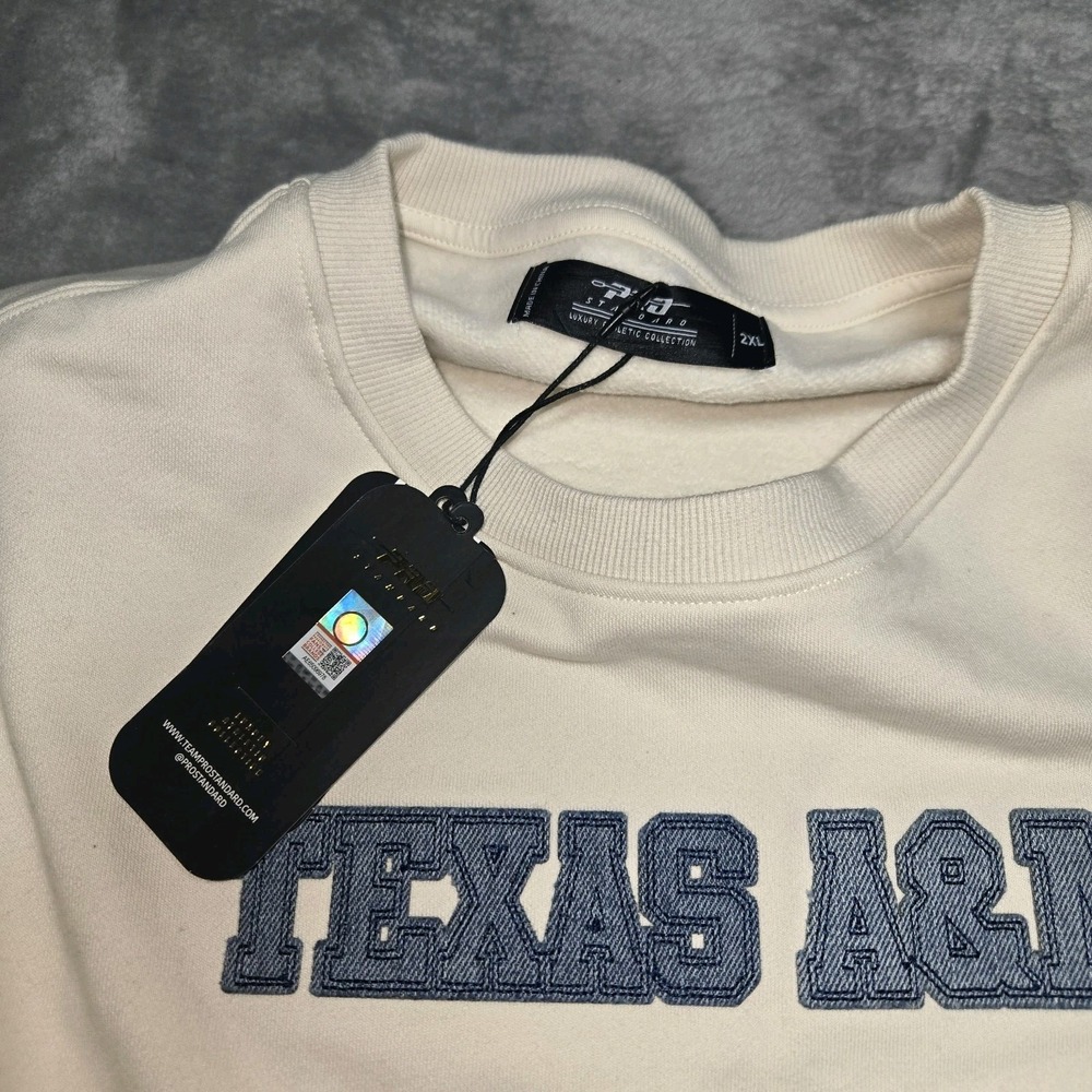 Pro Standard Texas A&M Womens Crop Sweater  Sweatshirt Cream Blue Patch New - Picture 2 of 6